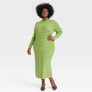Size XL Chic Green Striped Long Sleeve Dress